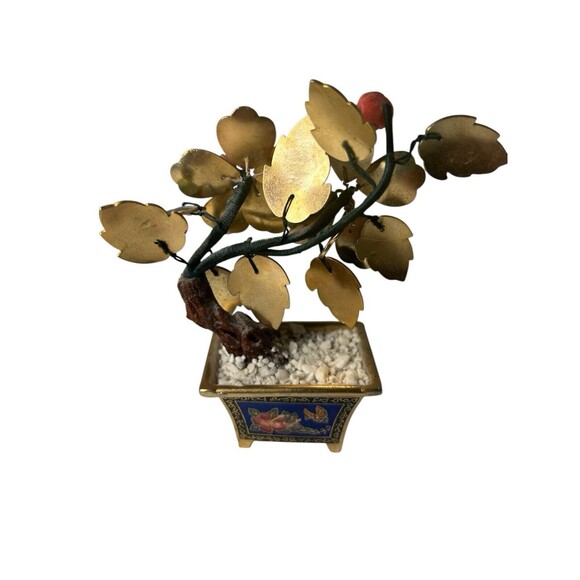Chinese Brass Enamel Floral Bonsai Tree Plant Figurine Statue GORGEOUS - Picture 7 of 13